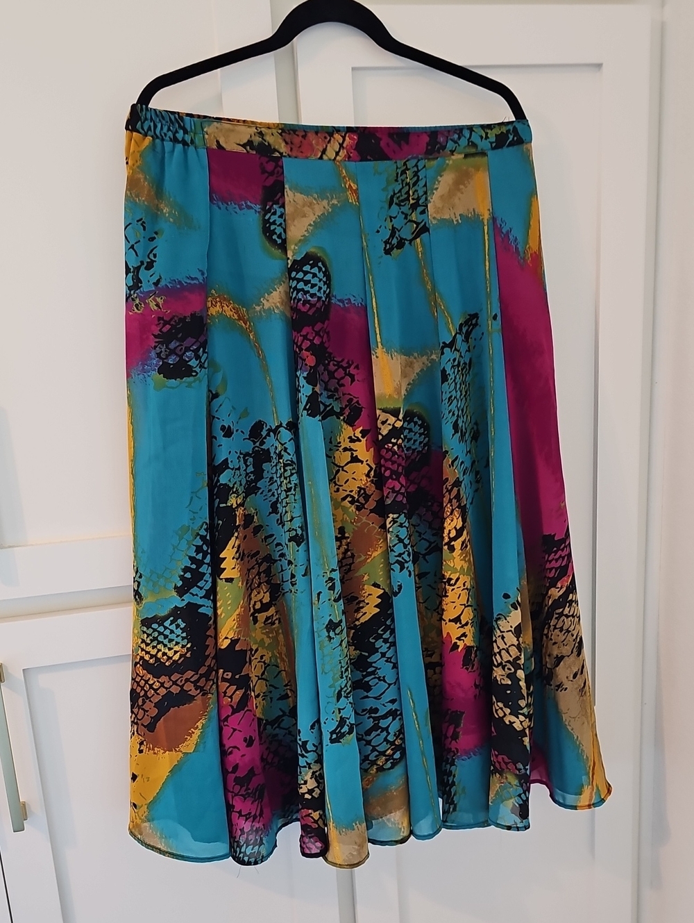 Colorblock Print Circle Skirt in Teal, Magenta & Mustard